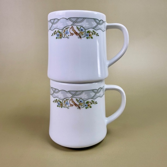 Vintage Schönwald Germany Mugs – Set of 2 | Bird & Vine Pattern | Fine Porcelain - Picture 2 of 10